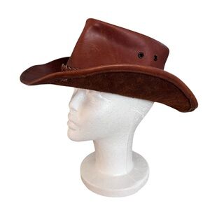 Genuine Brown leather suede Sz L Western Cowboy rancher rodeo hat
